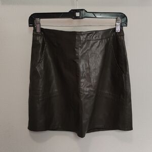 Elegant Dark Green Faux Leather Skirt